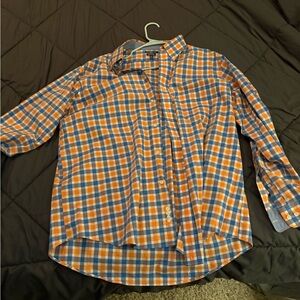 croft & barrow Orange and Blue Plaid Button-Down Shirt